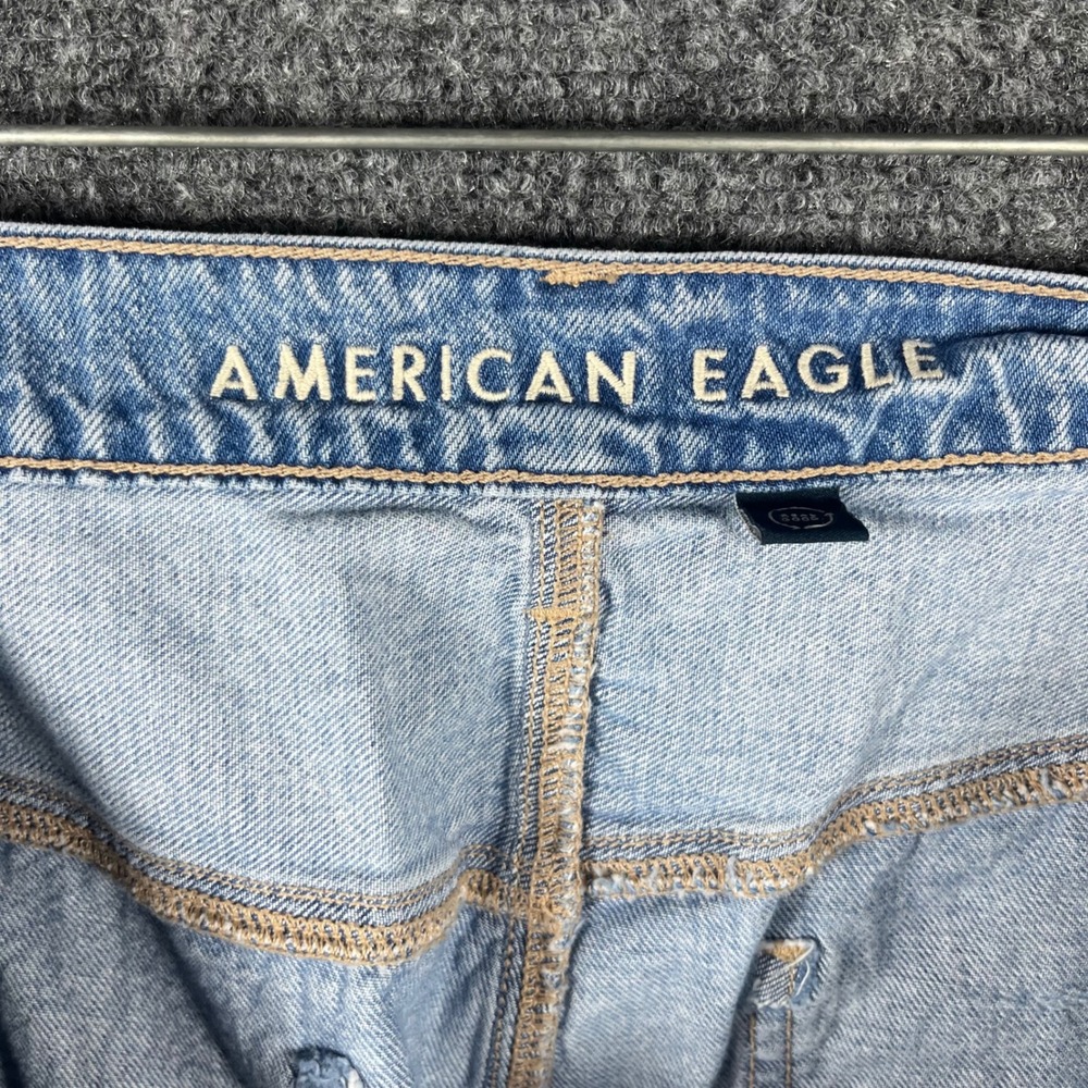 American Eagle Baggy Flare Jeans Womens 16 Light Wash Distressed Low Rise - Picture 7 of 13